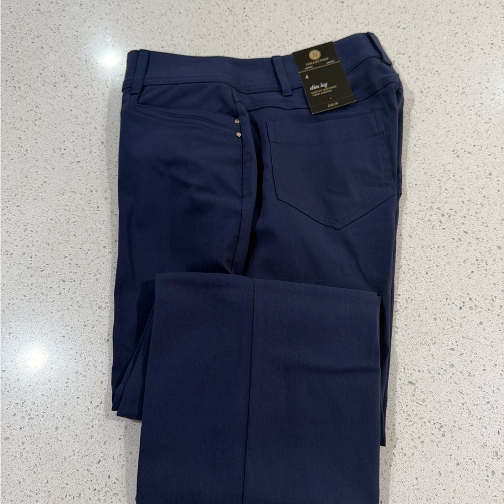 JM Collection Slim Leg Navy Pants